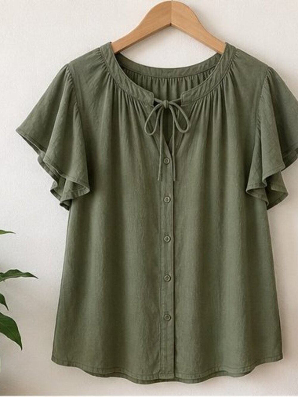 Olive Ruffle Blouse